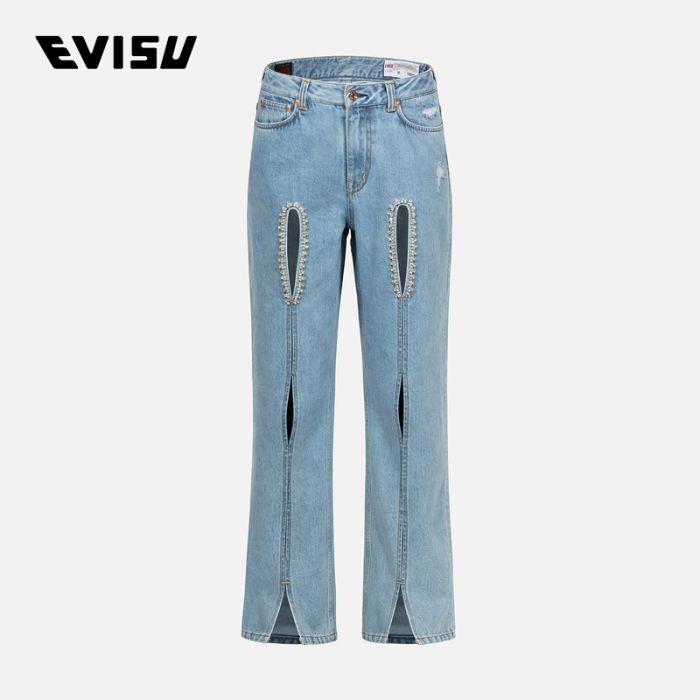 EVISU  24SS女士水晶缀饰海鸥镂空时尚版型牛仔裤 2ESHTW4JE4097FFDNINDL