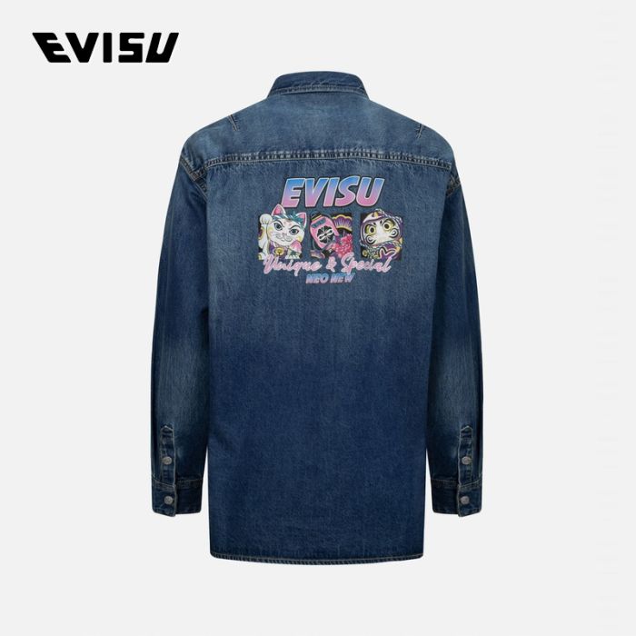 EVISU  24SS女士商标压花口袋和多重印花男友款牛仔衬衫 2ESHTW4SL4106BFDNINDM