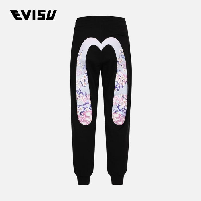 EVISU  24SS女士仙鹤花卉大M印花常规版型休闲卫裤 2ESHTW4SP4078XXCTBLKX