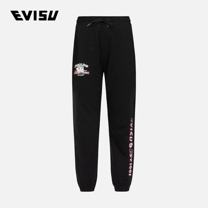 EVISU  24SS女士招财猫和标语印花宽版卫裤 2ESHTW4SP4111LFCTBLKX