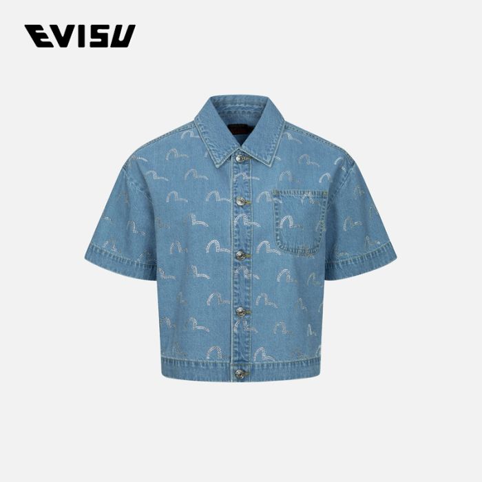 EVISU  24SS女士满地烫石小海鸥时尚版型牛仔衬衫 2ESHTW4SS4096FFDNINDA