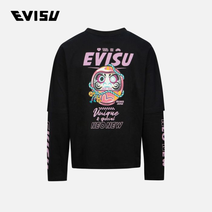 EVISU  24SS女士假两件达摩和商标印花常规版型T恤 2ESHTW4TL4049XXCTBLKX