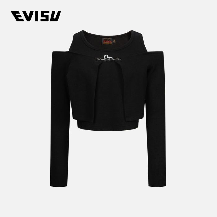 EVISU  24SS女士商标配件露肩和假两件时尚版型上衣 2ESHTW4TL4088FFSNBLKX