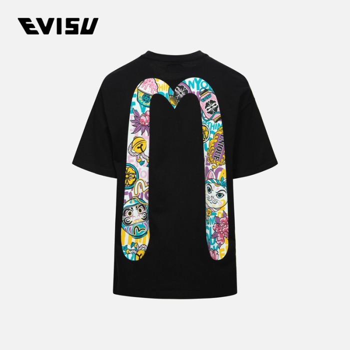 EVISU  24SS女士达摩和招财猫大M超宽版T恤 2ESHTW4TS4038OSCTBLKX