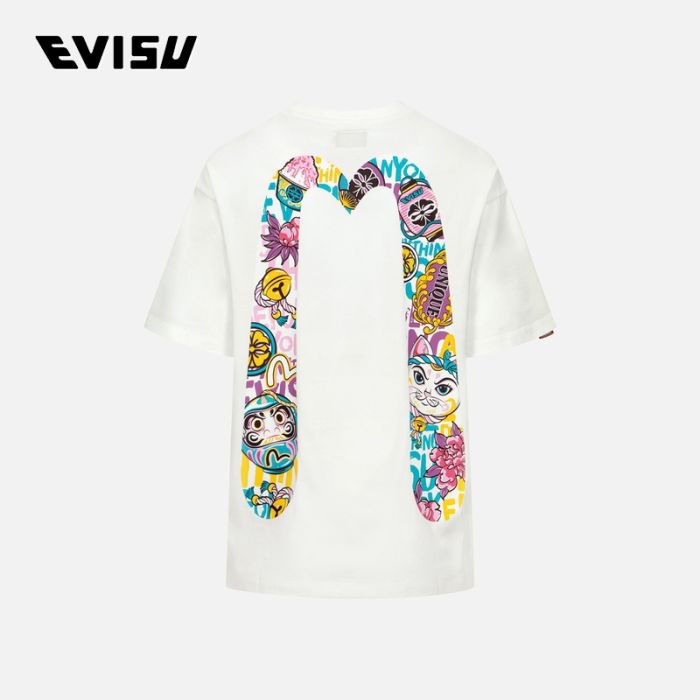 EVISU  24SS女士达摩和招财猫大M超宽版T恤 2ESHTW4TS4038OSCTWHTO