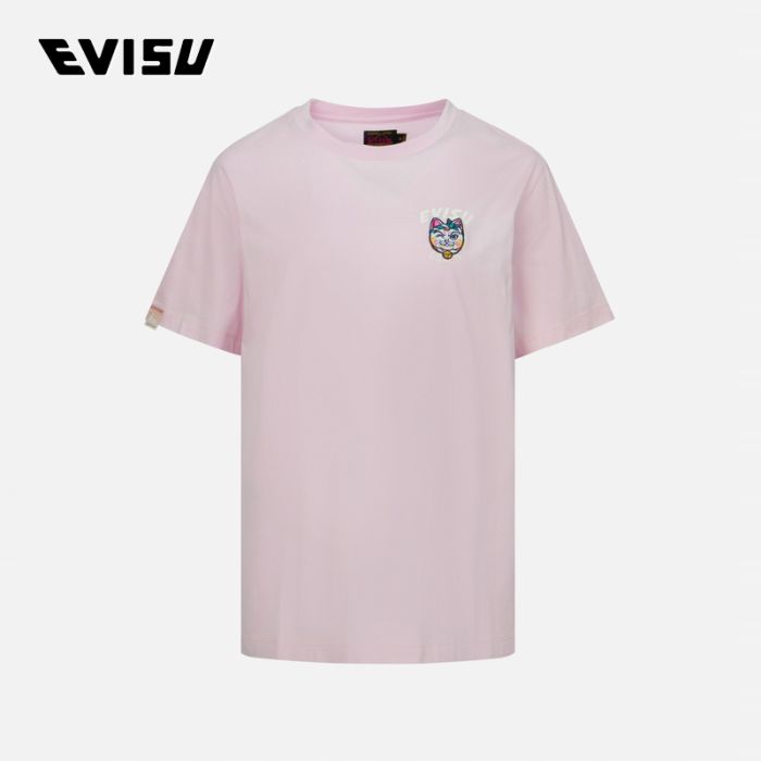 EVISU  24SS女士商标印花和招财猫贴布刺绣男友款T恤 2ESHTW4TS4041BFCTPNKX