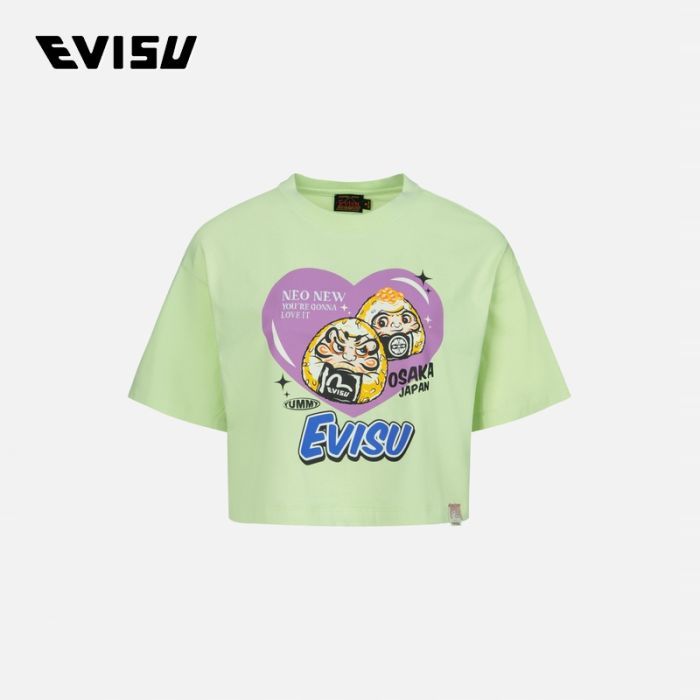 EVISU  24SS女士饭团达摩和心形印花短款T恤 2ESHTW4TS4043CPCTGRNL