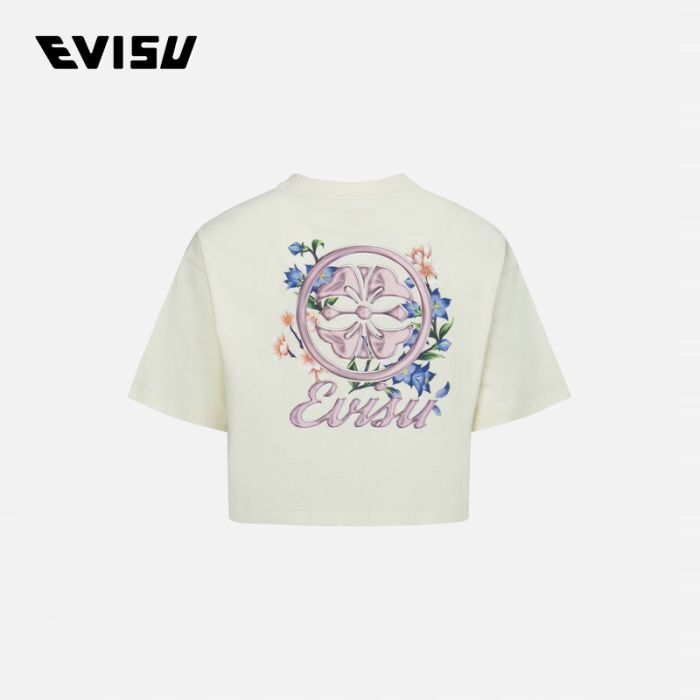 EVISU  24SS女士家花和紫藤花印花短款T恤 2ESHTW4TS4083CPCTWHTO