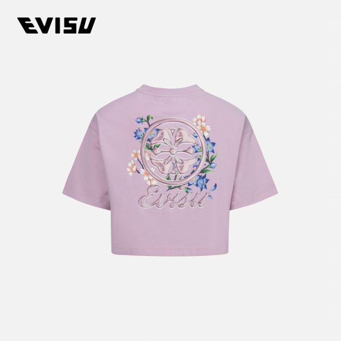 EVISU  24SS女士家花和紫藤花印花短款T恤 2ESHTW4TS4083CPCTPNKX