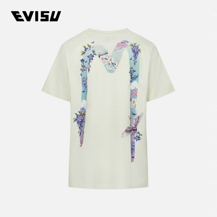 EVISU  24SS女士仙鹤和紫藤花大M印花男友款T恤 2ESHTW4TS4085BFCTWHTO