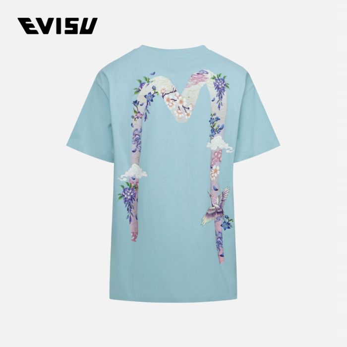 EVISU  24SS女士仙鹤和紫藤花大M印花男友款T恤 2ESHTW4TS4085BFCTBLUL