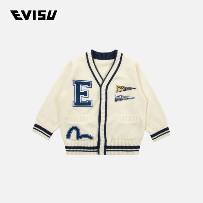 EVISU  24SS童装校园风海鸥刺绣常规版型针织外套 2ESKZB4CN4508XXCTECUX