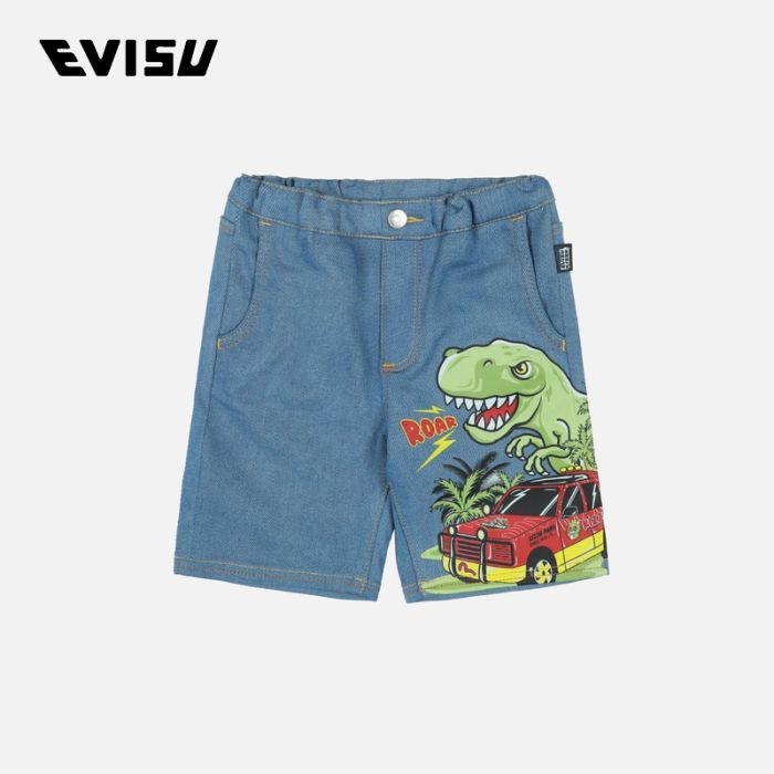 EVISU  24SS童装恐龙印花常规版型棉质牛仔短裤 2ESKZB4DS4515XXCTINDR