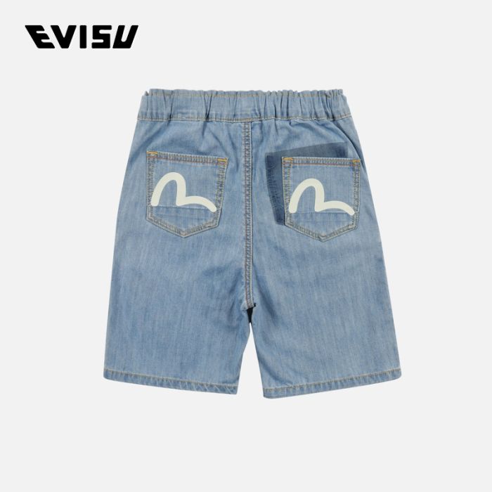 EVISU  24SS童装海鸥印花和重叠多口袋常规版型牛仔短裤 2ESKZB4DS4554XXCTINDL