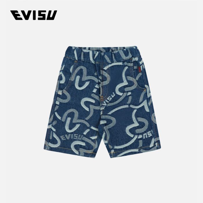 EVISU  24SS童装满地海鸥和商标图案常规版型牛仔短裤 2ESKZB4DS4607XXCTINDA