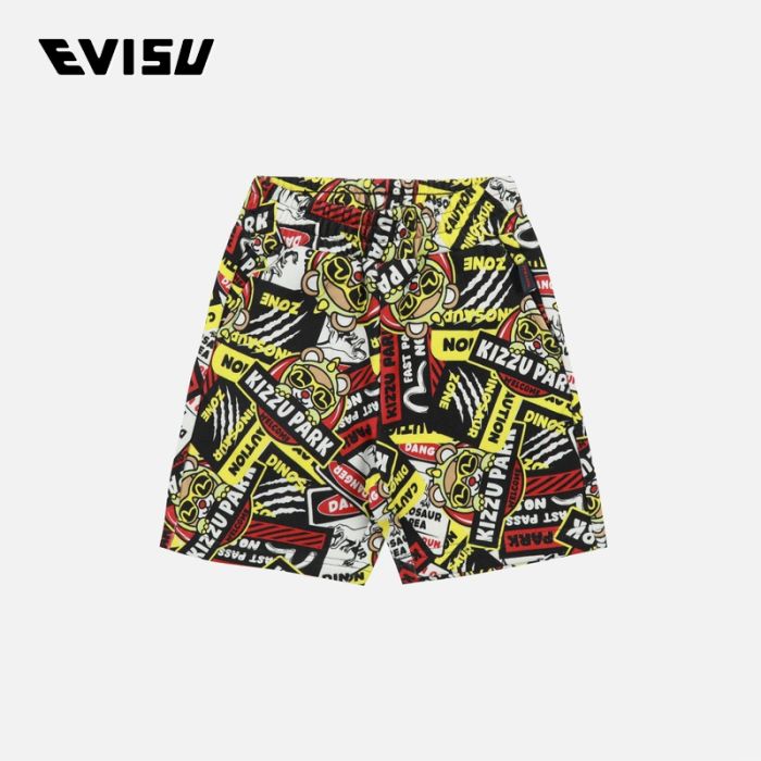 EVISU  24SS童装满地恐龙乐园标志印花常规版型运动短裤 2ESKZB4ST4540XXCTMUTI