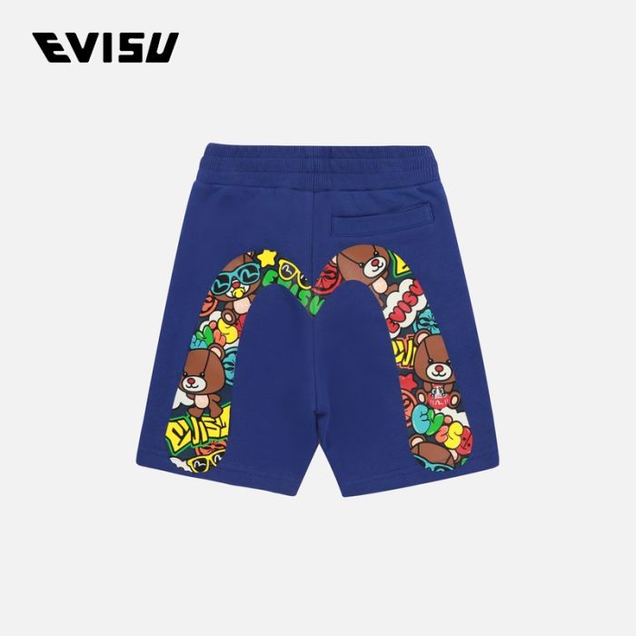 EVISU  24SS童装商标和满地图案大M印花常规版型运动短裤 2ESKZB4ST4561XXCTNAVX