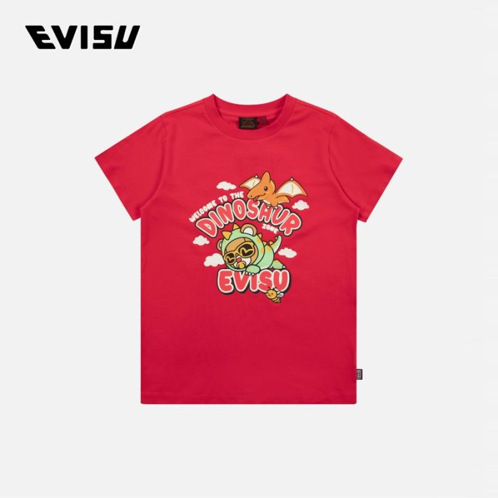 EVISU  24SS童装恐龙造型小熊印花常规版型T恤 2ESKZB4TS4518XXCTREDX