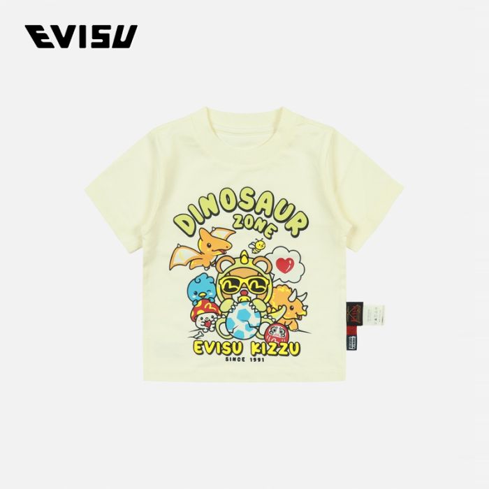 EVISU  24SS童装KIZZU Crews和恐龙图案印花常规版型T恤 2ESKZB4TS4523XXCTWHTO