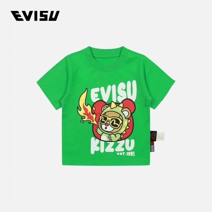 EVISU  24SS童装喷火恐龙造型小熊印花常规版型T恤 2ESKZB4TS4529XXCTGRNX