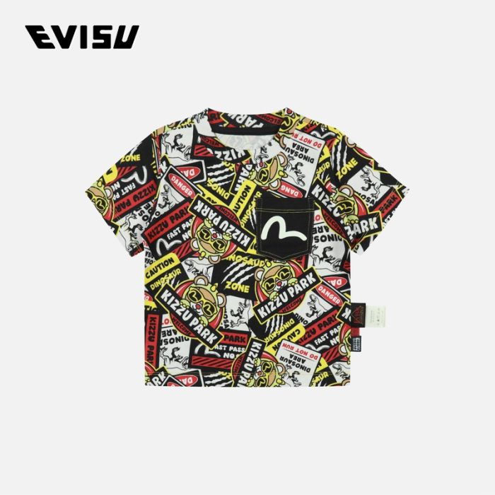 EVISU  24SS童装满地恐龙乐园标志印花常规版型T恤 2ESKZB4TS4536XXCTMUTI