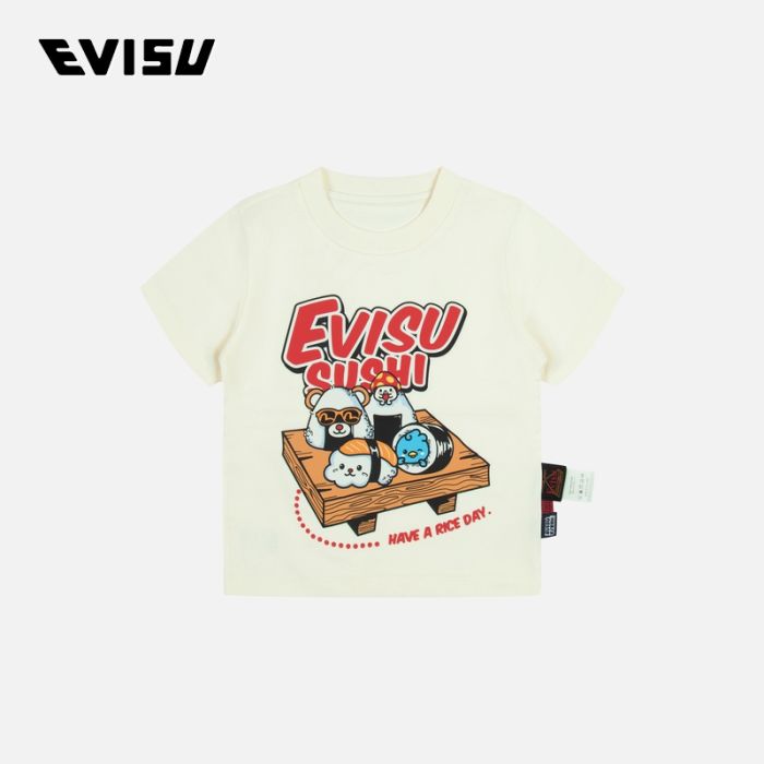 【4件7折】EVISU KIZZU 24SS童装KIZZU Crews寿司和商标印花常规版型T恤 2ESKZB4TS4541XXCTWHTO