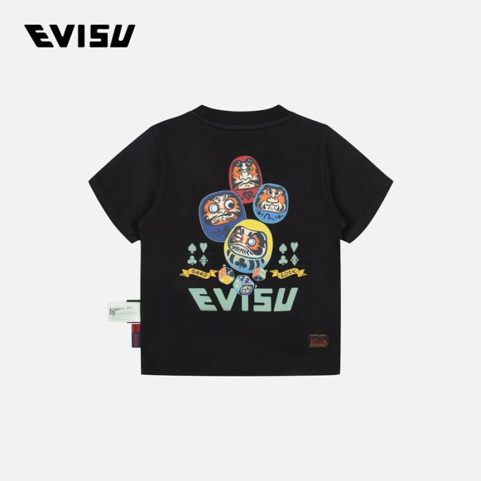 EVISU KIZZU 24SS童装商标和复古达摩印花常规版型T恤 2ESKZB4TS4542XXCTBLKX