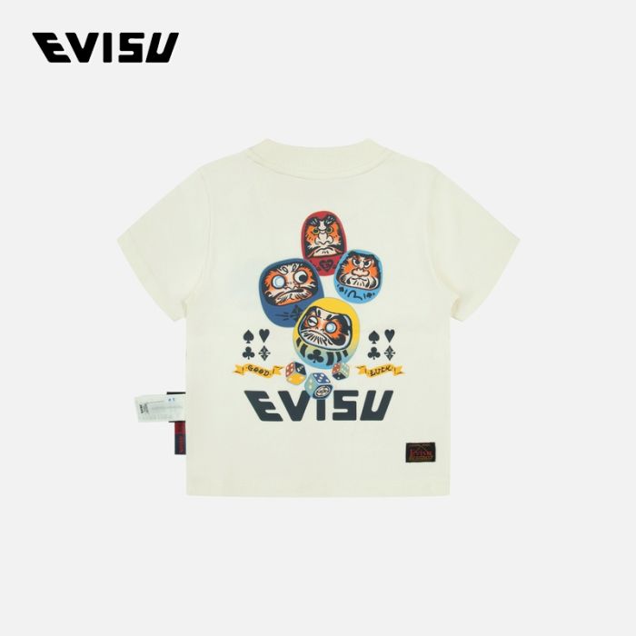 EVISU KIZZU 24SS童装商标和复古达摩印花常规版型T恤 2ESKZB4TS4542XXCTWHTO