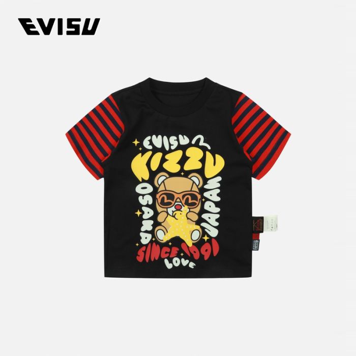 EVISU  24SS童装墨镜小熊和海星印花常规版型T恤 2ESKZB4TS4553XXCTBLKX