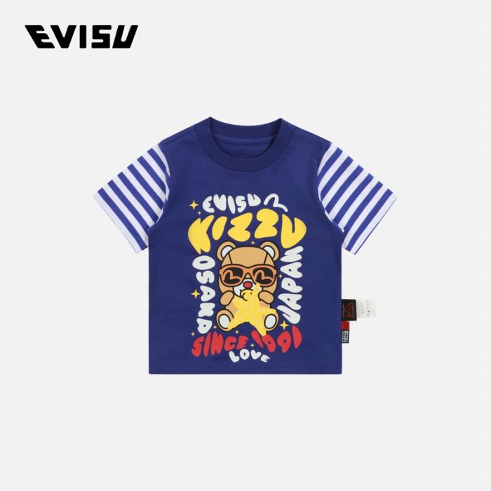 EVISU  24SS童装墨镜小熊和海星印花常规版型T恤 2ESKZB4TS4553XXCTNAVX