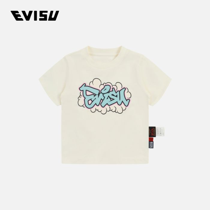 EVISU  24SS童装漫画风商标印花常规版型T恤 2ESKZB4TS4557XXCTWHTO