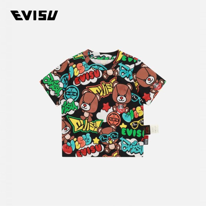 EVISU  24SS童装涂鸦风多重印花常规版型T恤 2ESKZB4TS4559XXCTBLKA