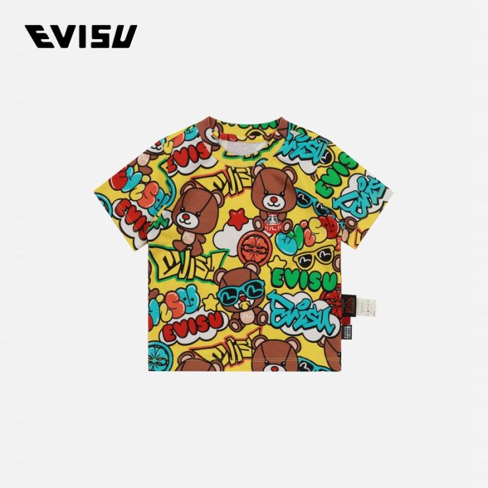 EVISU  24SS童装涂鸦风多重印花常规版型T恤 2ESKZB4TS4559XXCTYELA