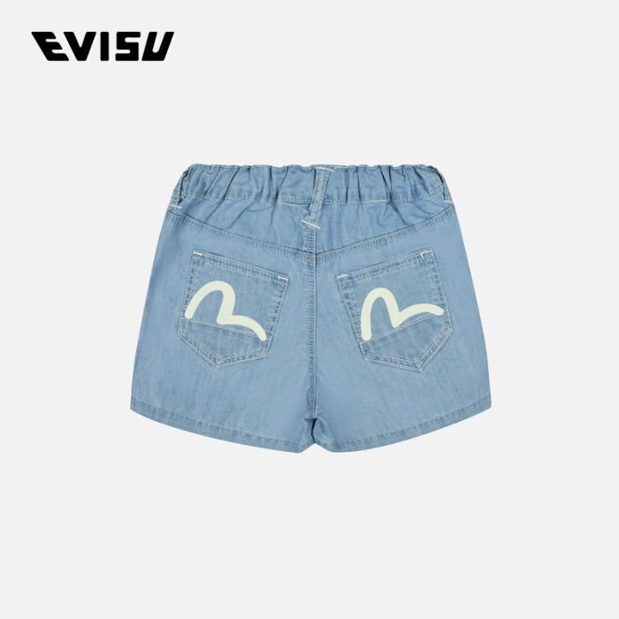 EVISU  24SS童装爱心商标和海鸥印花常规版型牛仔短裤 2ESKZG4DS4587XXCTINDM