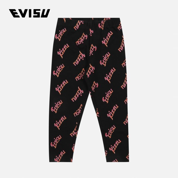 EVISU  24SS童装满地EVISU KIZZU印花休闲针织内搭裤 2ESKZG4LG4572XXSNBLKA