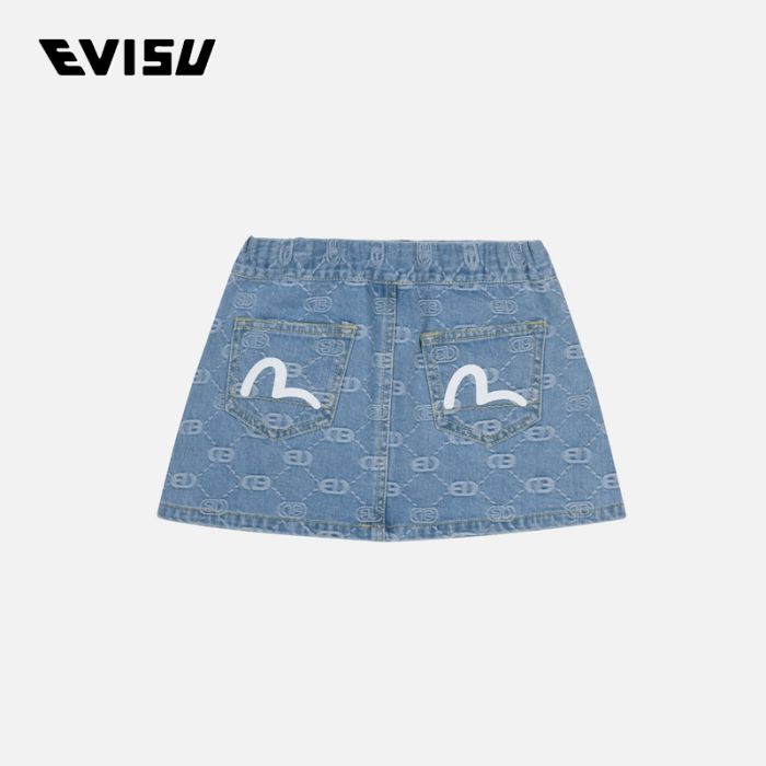 EVISU  24SS童装满地商标提花和海鸥印花常规版型短裙 2ESKZG4SK4568XXDPINDA