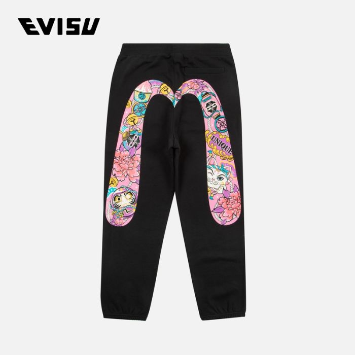 EVISU  24SS童装招财猫和达摩大M印花常规版型卫裤 2ESKZG4SP4564XXCTBLKX