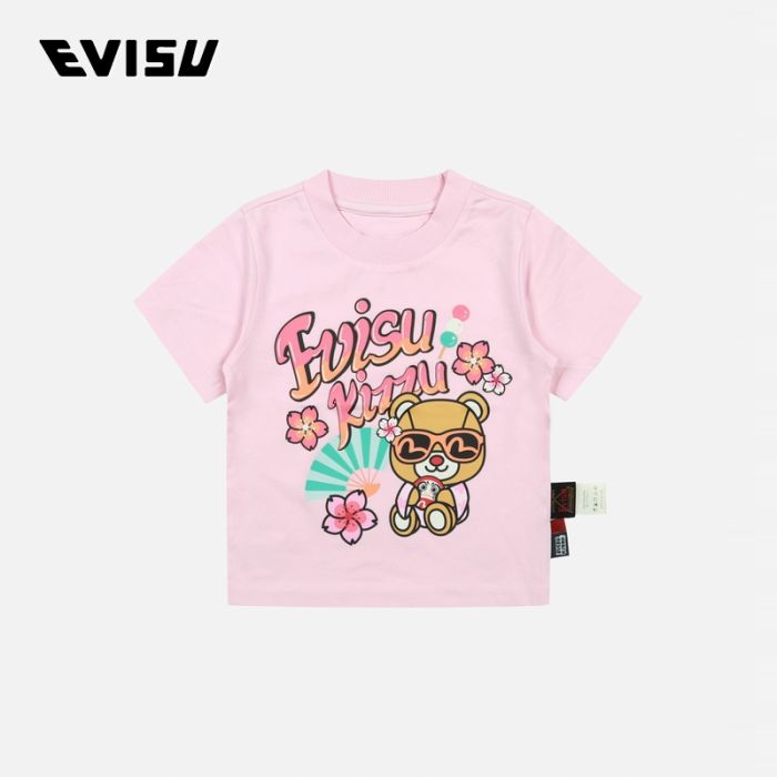 EVISU  24SS童装和服小熊印花常规版型T恤 2ESKZG4TS4574XXCTPNKX