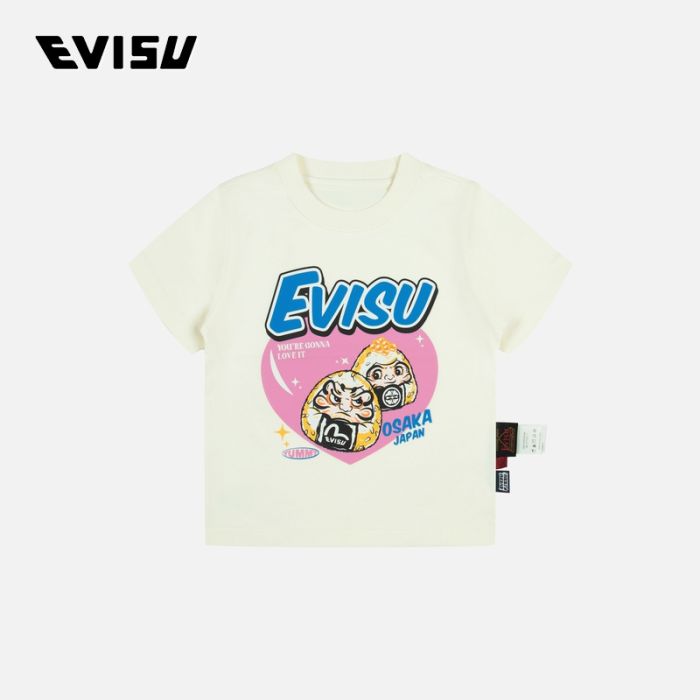 EVISU KIZZU 24SS童装达摩饭团和商标印花常规版型T恤 2ESKZG4TS4585XXCTWHTO