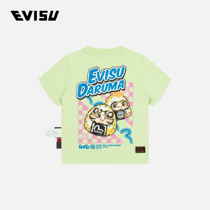 EVISU KIZZU 24SS童装爱心商标和达摩饭团印花常规版型T恤 2ESKZG4TS4586XXCTGRNL