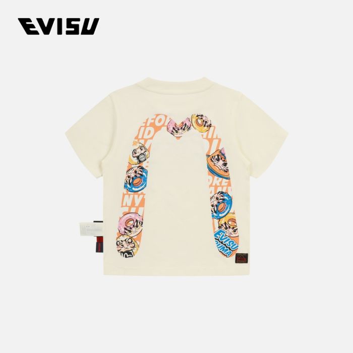 EVISU  24SS童装达摩饭团和甜甜圈大M印花常规版型T恤 2ESKZG4TS4589XXCTWHTO