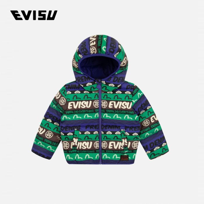 EVISU  23AW童装满地费尔岛图纹商标印花常规版型羽绒外套 2EWKZB3NJ4556XXPQMUPU