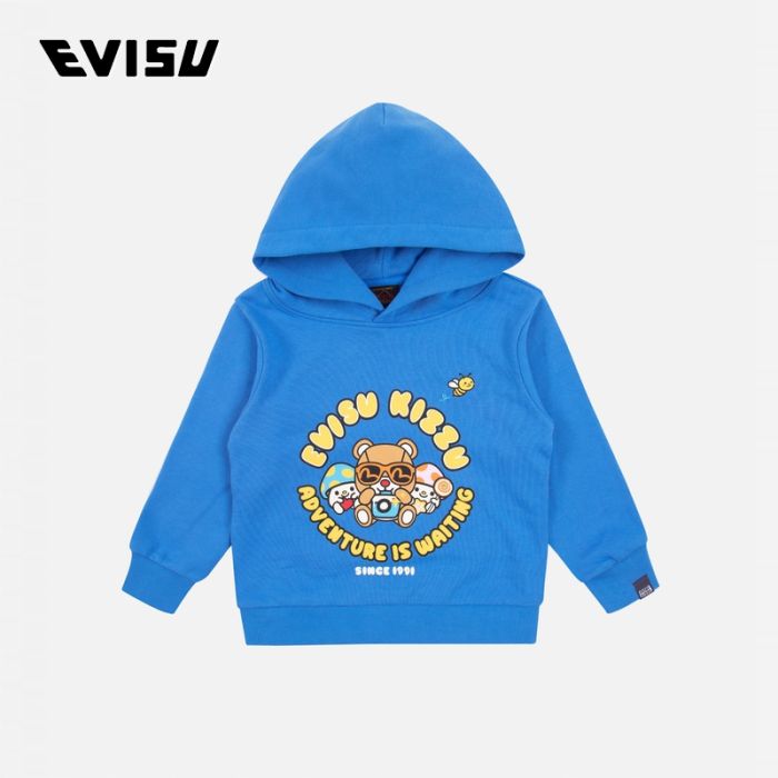 EVISU  23AW童装小熊与好友图案印花常规版型连帽卫衣 2EWKZB3SW4565XXCTBLUE