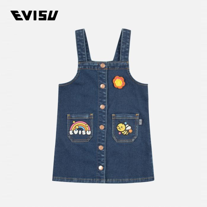 EVISU  23AW童装彩虹与蜜蜂印花常规版型牛仔背心裙 2EWKZG3DR4575XXDXINDW