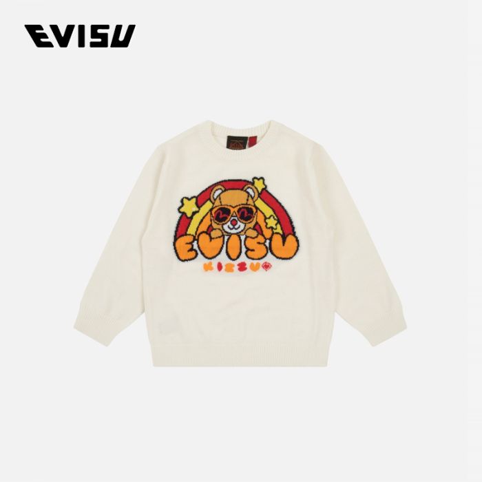 EVISU  23AW童装小熊嵌花针织常规版型毛衣 2EWKZG3SR4578XXCWOWHX