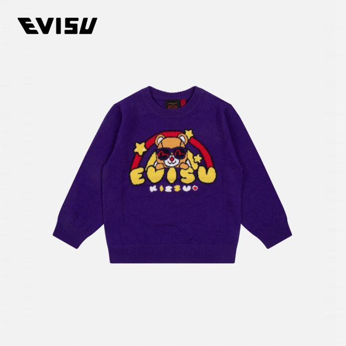 EVISU  23AW童装小熊嵌花针织常规版型毛衣 2EWKZG3SR4578XXCWPURL